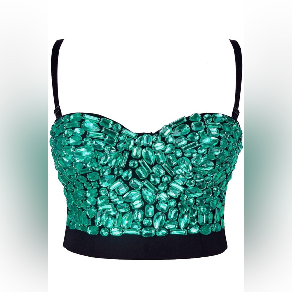 Women's Colorful Rhinestone Push Up Bustier Top Small